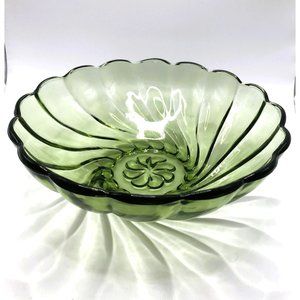 Hazel Atlas Green Depression Glass Berry Bowl Colonial Swirl Pattern MCM Deco